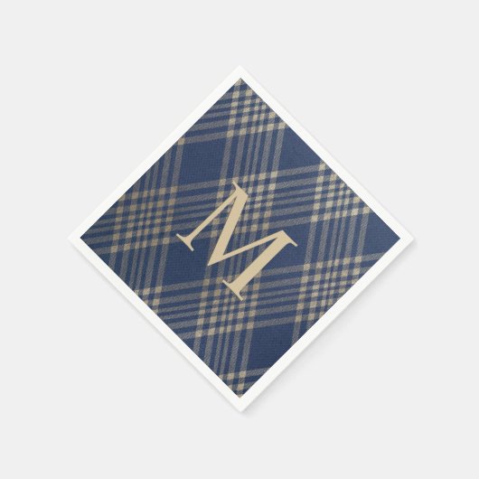 Elegante Monogram Blue and Tan Kariert Serviette (Ecke)