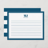 Elegante Monogram Blue Border Minimalistisch Mitteilungskarte (Vorne/Hinten)