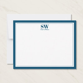 Elegante Monogram Blue Border Minimalistisch Mitteilungskarte