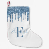 Elegante Monogram Blue Glitzer Tropfen Kleiner Weihnachtsstrumpf (Vorderseite)