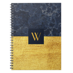 Elegante Monogram Blue Gold Marmor Notizblock