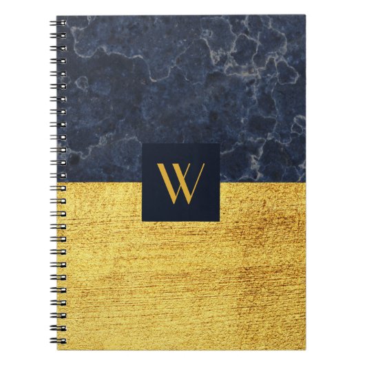 Elegante Monogram Blue Gold Marmor Notizblock (Vorderseite)