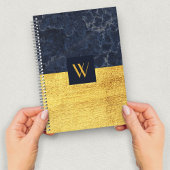Elegante Monogram Blue Gold Marmor Notizblock