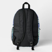 Elegante Monogram Blue Green Blätter Bedruckter Rucksack (Rückseite)