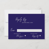 Elegante Monogram Blue Intricate Floral Wedding RSVP Karte (Rückseite)
