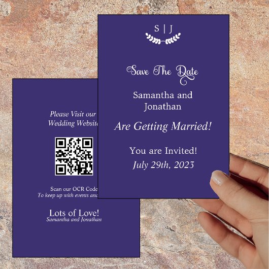 Elegante Monogram Blue Jewel Tone SaveDate Card Einladung
