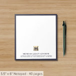 Elegante Monogram Blue Notepad Notizblock<br><div class="desc">Mit unserem eleganten Monogram Blue Notepad erweitern Sie Ihre Erfahrung in der Notizfunktion. Dieses Notizblock besticht durch ein edles, gebürstetes Monogramm-Emblem auf weißem Hintergrund, gerahmt mit einer reichen marineblau blauen Grenze, und besticht durch Professionalität und Stil. Ideal für Anwesen-Planer, Anwälte und Berater, um wichtige Details, Ideen und Einsichten während Meetings,...</div>