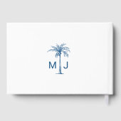 Elegante Monogram Blue Palm Tropical Beach Hochzei Gästebuch (Rückseite)