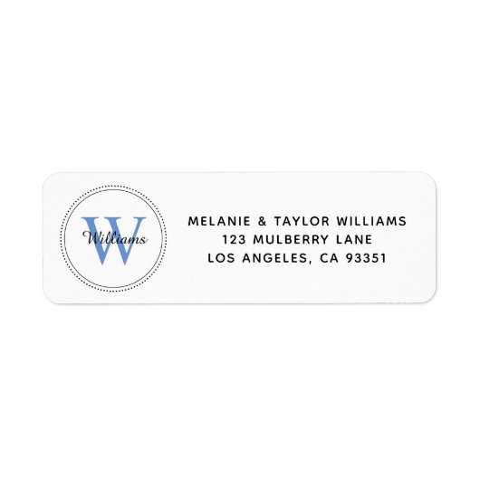 Elegante Monogram Blue Return Address Label (Vorne)