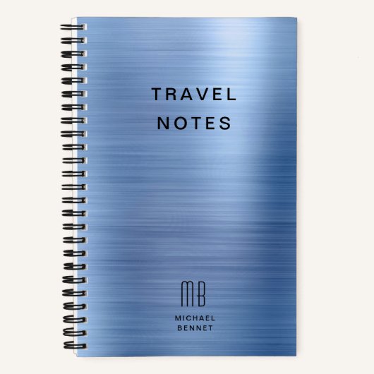 Elegante Monogram Blue Travel Notizblock (Vorderseite)