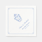 Elegante Monogram Blue White Chinoiserie Wedding Serviette (Vorderseite)