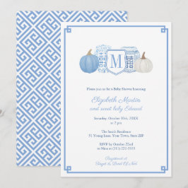 Elegante Monogram Blue & White Pumpkins Baby Showe Einladung