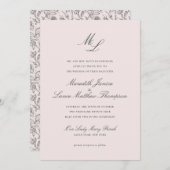 Elegante Monogram Blush Bloral Script Hochzeit Einladung (Vorne/Hinten)