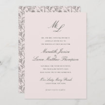 Elegante Monogram Blush Bloral Script Hochzeit