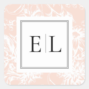 Elegante Monogram Blush Floral Wedding Quadratischer Aufkleber