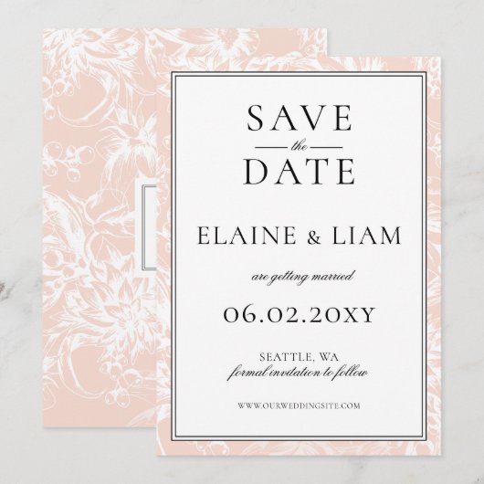 Elegante Monogram Blush Floral Wedding Save The Date (Vorne/Hinten)
