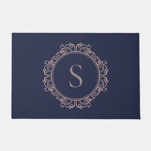 Elegante Monogram Blush Navy Fußmatte (Vorderseite)