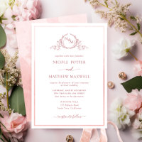 Elegante Monogram Blush Pink Watercolor Wedding In