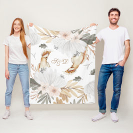 Elegante Monogram Boho Aquarellfarben Blume & Vöge Fleecedecke