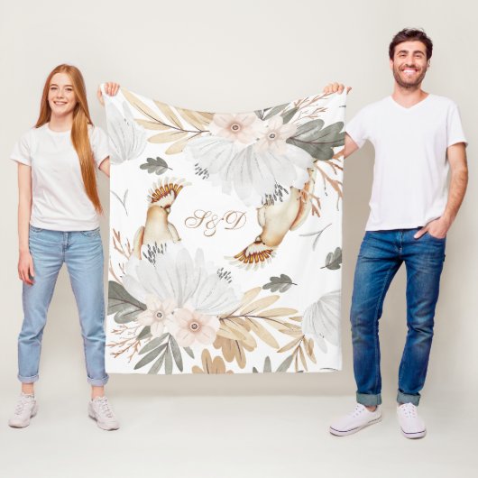 Elegante Monogram Boho Aquarellfarben Blume & Vöge Fleecedecke (Beispiel)