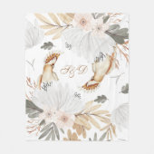 Elegante Monogram Boho Aquarellfarben Blume & Vöge Fleecedecke (Vorderseite)