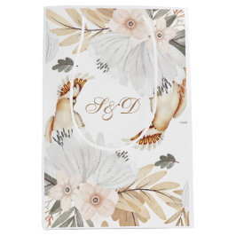 Elegante Monogram Boho Aquarellfarben Blume & Vöge Mittlere Geschenktüte