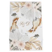 Elegante Monogram Boho Aquarellfarben Blume & Vöge Mittlere Geschenktüte (Rückseite)