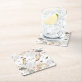 Elegante Monogram Boho Aquarellfarben Blume & Vöge Rechteckiger Pappuntersetzer (Vor Ort)