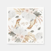 Elegante Monogram Boho Aquarellfarben Blume & Vöge Serviette (Vorderseite)