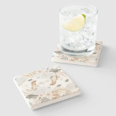 Elegante Monogram Boho Aquarellfarben Blume & Vöge Steinuntersetzer (Seitenansicht)