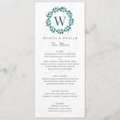 Elegante Monogram Botanical Green Aquamarin Weddin Menükarte (Vorderseite)
