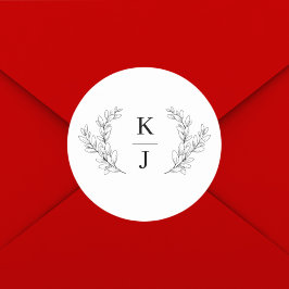 Elegante Monogram Botanische Leaf-Hochzeit Runder Aufkleber