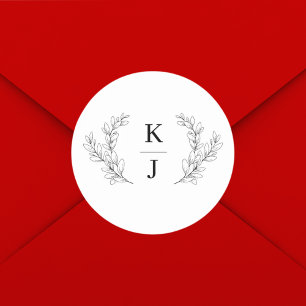 Elegante Monogram Botanische Leaf-Hochzeit Runder Aufkleber