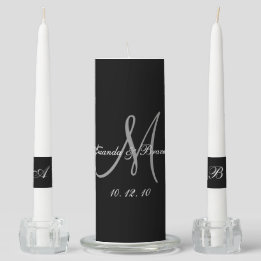 Elegante Monogram Bride Groom Name Black Wedding Kerzenset