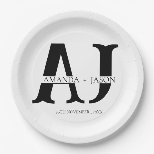 Elegante Monogram Bride Groom Names Wedding Party Pappteller (Vorderseite)