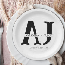 Elegante Monogram Bride Groom Names Wedding Party