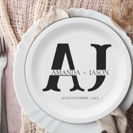 Elegante Monogram Bride Groom Names Wedding Party Pappteller