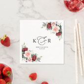 Elegante Monogram Burgundy Blush Floral Serviette (Beispiel)