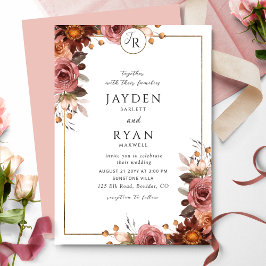 Elegante Monogram Burgundy und Blush Pink Wedding Einladung