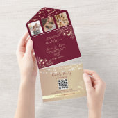 Elegante Monogram Burgundy und Gold Wedding All In One Einladung (Abreißen)