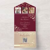 Elegante Monogram Burgundy und Gold Wedding All In One Einladung (Innen Boden)