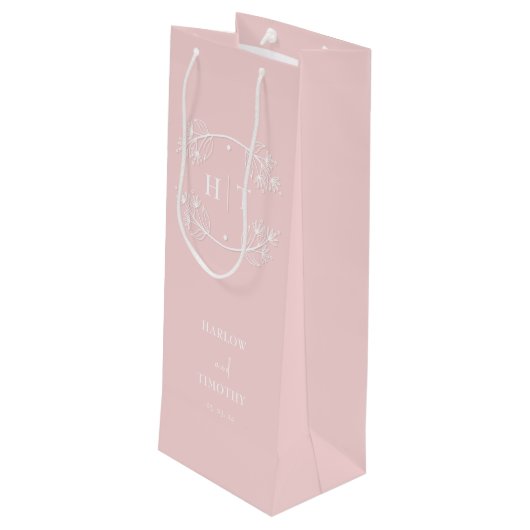 Elegante Monogram Calligraphy Pink Gift-Tasche Hoc Geschenktüte Für Weinflaschen (Rückseite Schrägansicht)