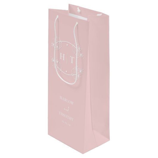 Elegante Monogram Calligraphy Pink Gift-Tasche Hoc Geschenktüte Für Weinflaschen (Vorderseite Schrägansicht)