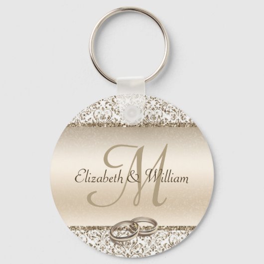 Elegante Monogram Champagne-Gastgeschenk Hochzeit Schlüsselanhänger (Vorderseite)