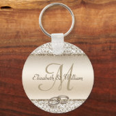 Elegante Monogram Champagne-Gastgeschenk Hochzeit Schlüsselanhänger (Vorderseite)