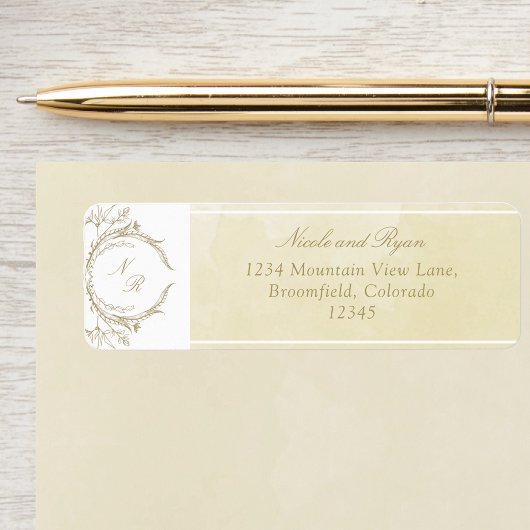 Elegante Monogram Champagne Watercolor Wedding