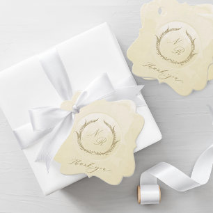 Elegante Monogram Champagne Watercolor Wedding Geschenkanhänger