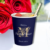Elegante Monogram Chic Script Navy Blue Wedding Pappbecher