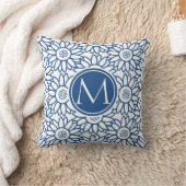 Elegante Monogram Classic Blue Sunflower Kissen (Decke)