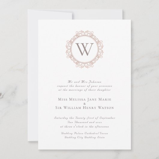 Elegante Monogram Classic Wedding Einladung (Vorderseite)